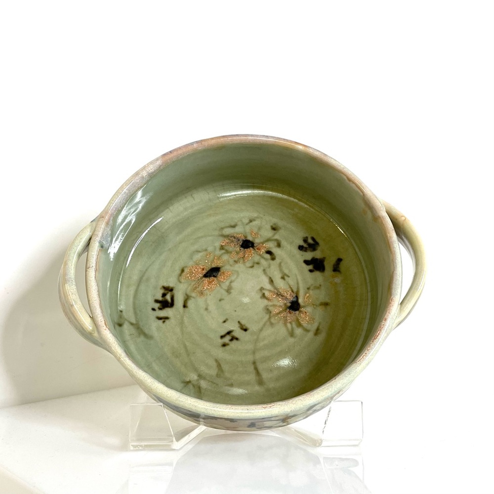 Artisan | Ceramic Casserole Celadon Earthenware Iron Brushstroke Floral Signed - Picture 2 of 8